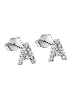 Paialco 925 Sterling Silver Cubic Zirconia Initial Studs Earrings White/Rose Gold Colored