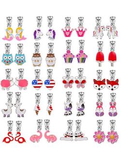 TAMHOO 20 Pairs Aassorted Clip on Earrings for Girls - Cute Animal Clipon Earrings for Little Girls - Colorful Flower Clip-on Earrings for Teens Girls
