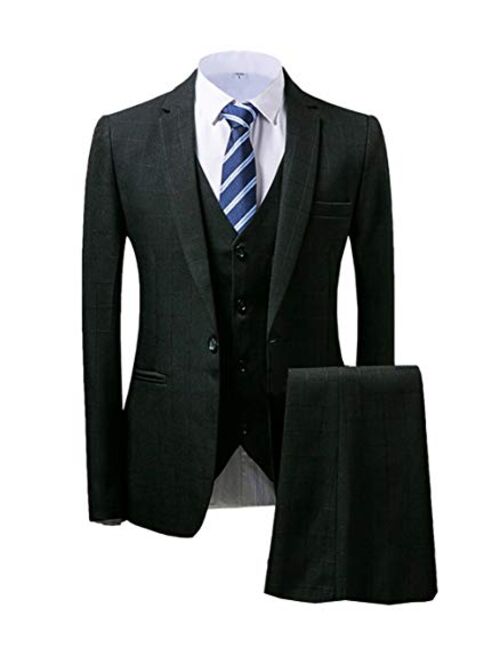 Men's Suit Plaid Tweed Slim Fit Suit Checkered 3 Piece Dinner Wedding Tuxedos