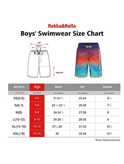 Rokka&Rolla Boys' Quick Dry Drawstring Waist Beach Swim Trunks Board Shorts with Mesh Lining