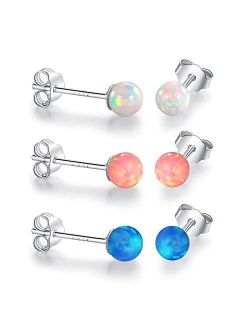 Sterling Silver Stud Earrings Hypoallergenic Earring Jewelry Gifts for Women Teen Girls Pack of 4 (Amethyst Opal CZ Earrings)