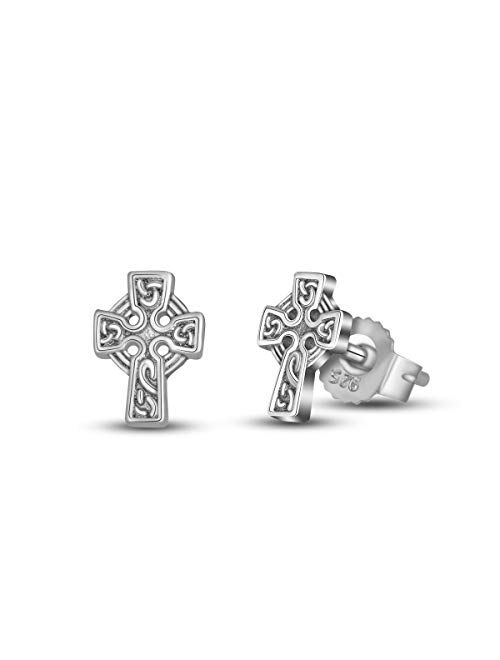 INFUSEU Sterling Silver Celtic Knot Stud Earrings Tiny Delicate Ear Studs 7-10 mm for Women Girl Irish Small Jewelry