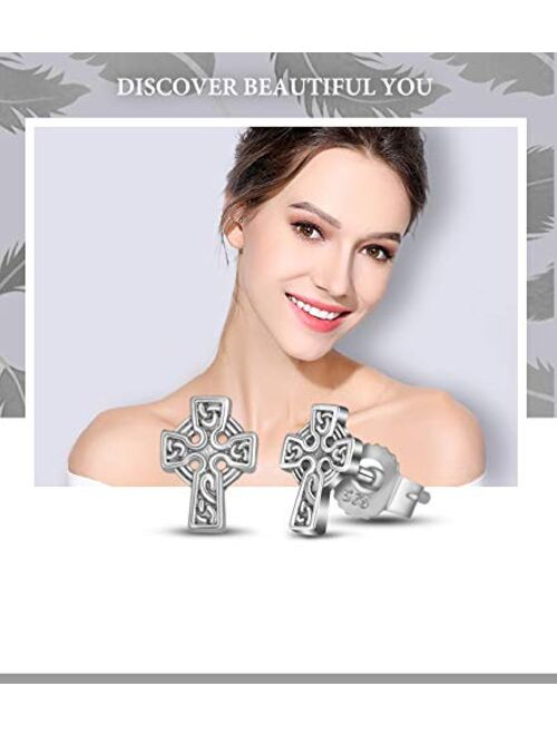 INFUSEU Sterling Silver Celtic Knot Stud Earrings Tiny Delicate Ear Studs 7-10 mm for Women Girl Irish Small Jewelry