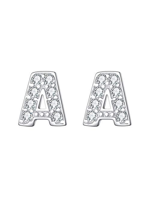 EVER FAITH 925 Sterling Silver Pave Cubic Zirconia Fashion Initial Alphabet Letter Stud Earrings Clear