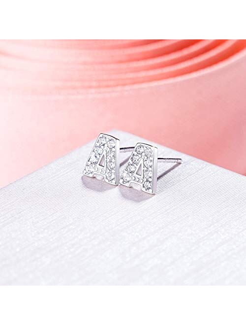 EVER FAITH 925 Sterling Silver Pave Cubic Zirconia Fashion Initial Alphabet Letter Stud Earrings Clear