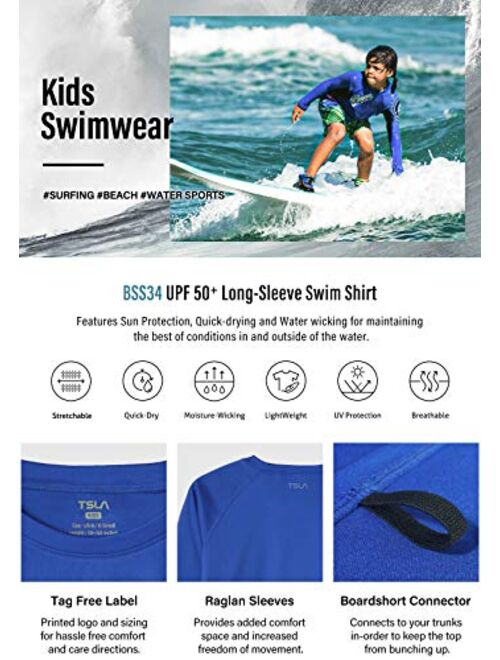 TSLA Boys UPF 50+ Rash Guard Long Sleeve, UV Sun Protection Water Swim Shirts, Surf Swimwear Swimsuit Top