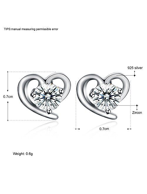 Sterling Silver Cubic Zirconia Stud Earrings Set Princess Cut Round Flower Heart Star CZ Small Silver Earrings, by DreamSter