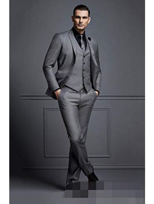 Frank Men's Dark Grey Wedding Suits for Men 3 Pieces Business Prom Groom Tuxedos Jacket+Vest+Pants