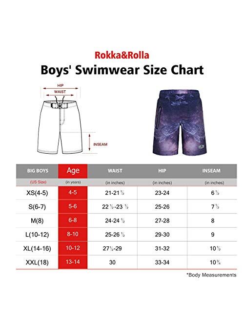 Rokka&Rolla Boys' 4-Way Stretch Board Shorts Swim Trunks with Mesh Lining