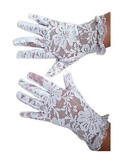 Girl's White Lace Communion Gloves For Special Occasion, Wedding, Christmas
