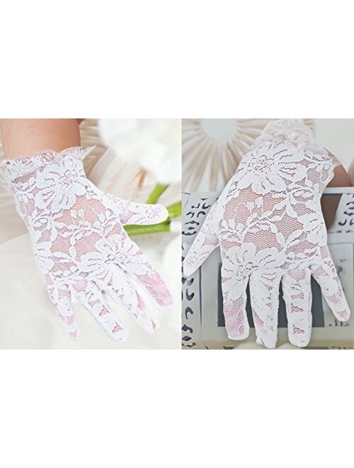George Girl's White Lace Communion Gloves For Special Occasion, Wedding, Christmas