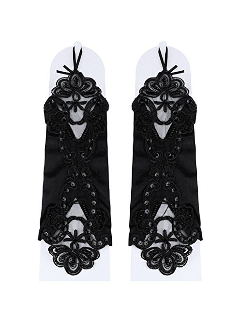 Flower Girls Gloves Pageant Satin Bowknot Wrist Long Lace Wedding Dress Gloves