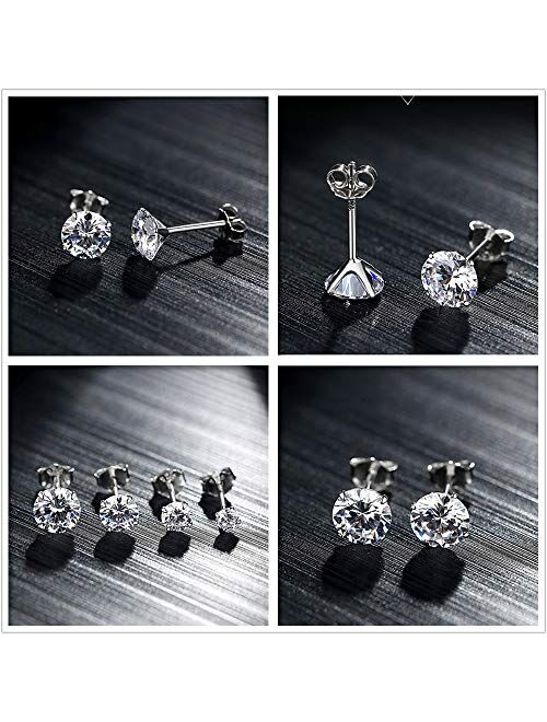 5Pairs Sterling Silver Genuine Stud Earrings, Hypoallergenic Earrings for Super Sensitive Ears, Upgrade 5A Cubic Zirconia, Gold Plated Earring for Women Men Girls Gifts J