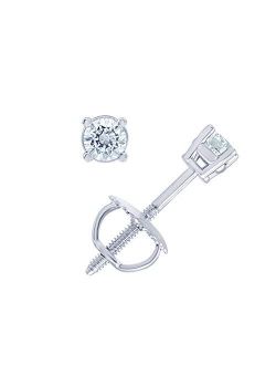 14KT Gold Princess & Round Diamond Accent Earrings (Diamond Quality IJ-I3) By La4ve Diamond Stud Earrings For Women,Kids and Babies | Gift Box Included