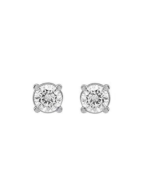 14KT Gold Princess & Round Diamond Accent Earrings (Diamond Quality IJ-I3) By La4ve Diamond Stud Earrings For Women,Kids and Babies | Gift Box Included