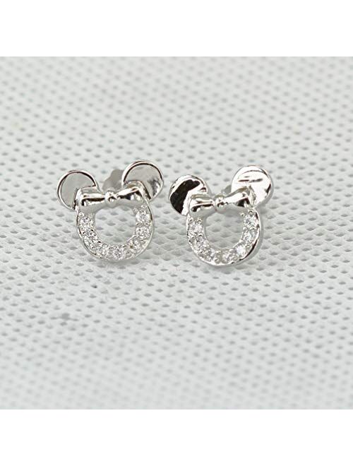 findout Women Mouse Earring 925 Sterling Silver Cubic Zirconia Crystal Hollow Mouse Stud Earring For Women Girls (f1696silver)