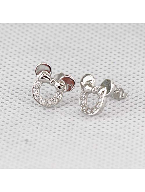 findout Women Mouse Earring 925 Sterling Silver Cubic Zirconia Crystal Hollow Mouse Stud Earring For Women Girls (f1696silver)