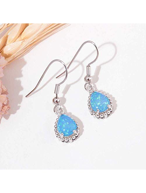 CiNily Gold Plated Teardrop Shape Opal Dangle Drop Earrings For Women Girls Gemstone Leverback Drop Earrings