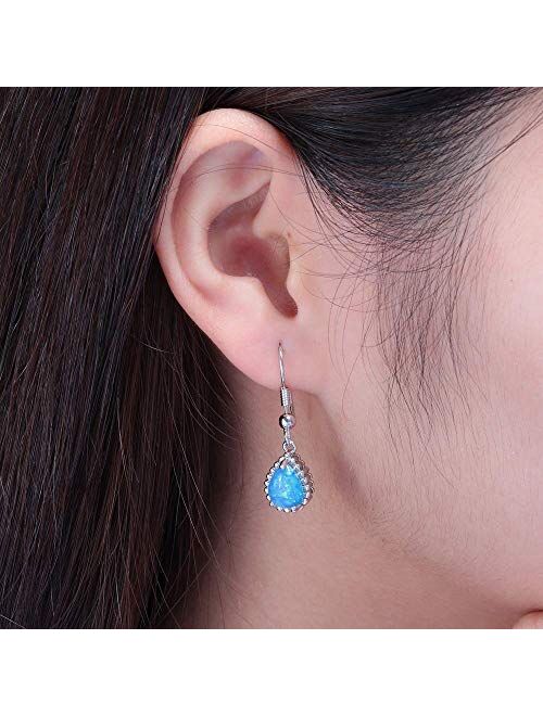 CiNily Gold Plated Teardrop Shape Opal Dangle Drop Earrings For Women Girls Gemstone Leverback Drop Earrings