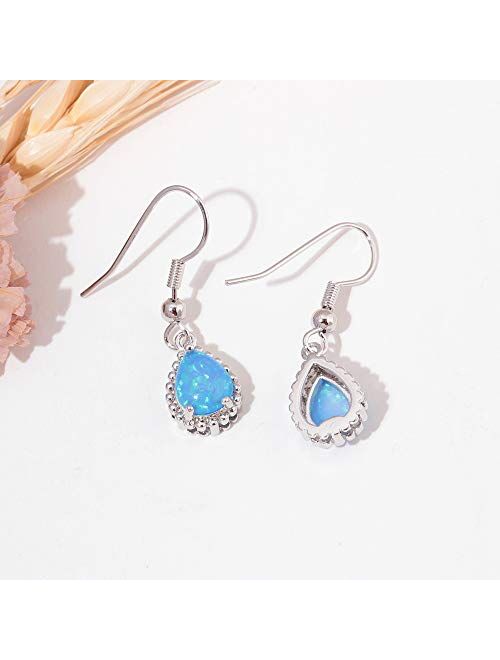 CiNily Gold Plated Teardrop Shape Opal Dangle Drop Earrings For Women Girls Gemstone Leverback Drop Earrings