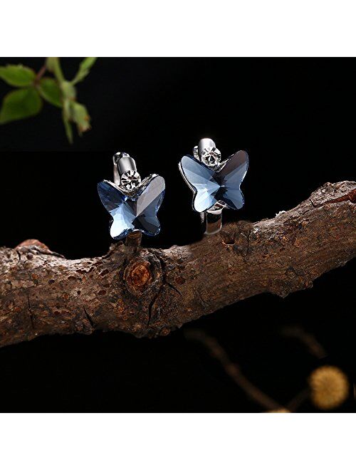 Sterling Silver Butterfly Hoop Earrings for Girls Hypoallergenic Swarovski Crystals Butterfly Earrings, Diameter 11mm/0.43inches , by DreamSter