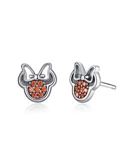BISAER Mini Mouse Stud Earrings 925 Sterling Silver Stud Earrings with Fashion Cubic Zirconia Studs for Girls and Women …