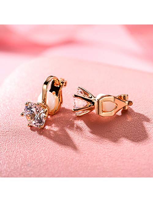 14K Rose Gold Plated 1.5 Carat CZ Clip-On Earrings - 7.5mm Round Cut Simulated diamond Clip-ons