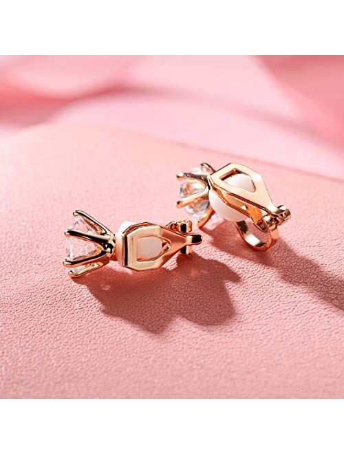 14K Rose Gold Plated 1.5 Carat CZ Clip-On Earrings - 7.5mm Round Cut Simulated diamond Clip-ons