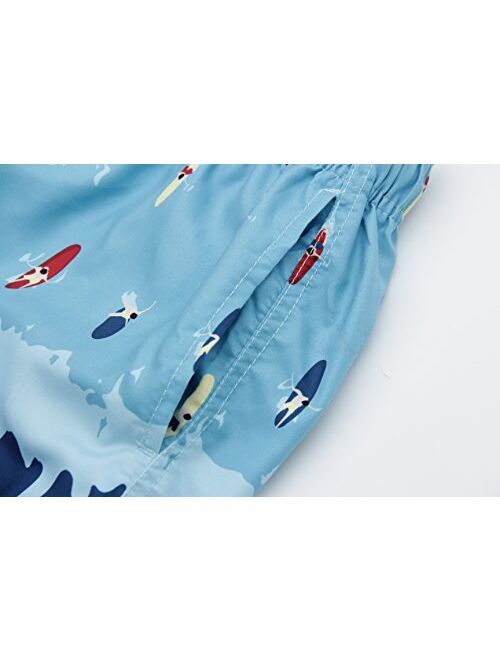 QRANSS Boys Kids Shark Printed Swim Trunks Board Shorts with Pockets