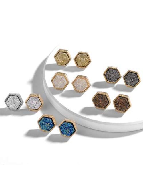 JOYAGIFT Resin Druzy Stud Earrings for Women, Fashion Hypoallergenic Geometry Shiny Crystal Druse Stud Earrings Set for Teens Girls