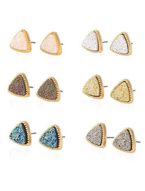 JOYAGIFT Resin Druzy Stud Earrings for Women, Fashion Hypoallergenic Geometry Shiny Crystal Druse Stud Earrings Set for Teens Girls
