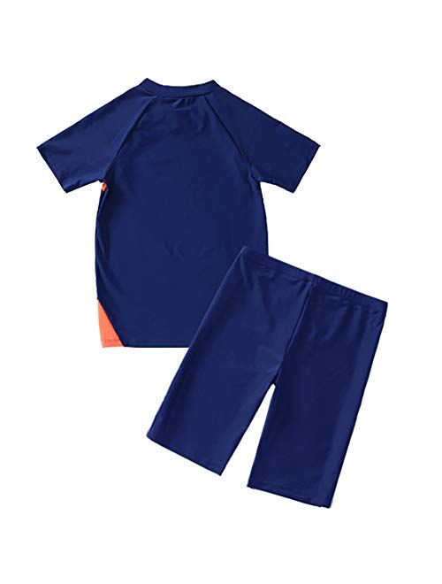 Kids Boys Swimsuits UPF50+UV Swimwear Set Two Piece Rash Guard with hat for 4-12 Years