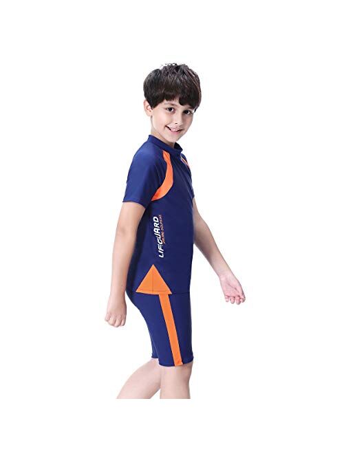 Kids Boys Swimsuits UPF50+UV Swimwear Set Two Piece Rash Guard with hat for 4-12 Years