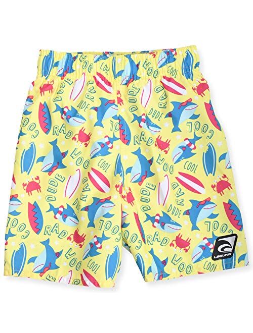LAGUNA Boys UPF 50+ Swim Set with Short Sleeve Rashguard Sun Shirt and Print Boardshorts