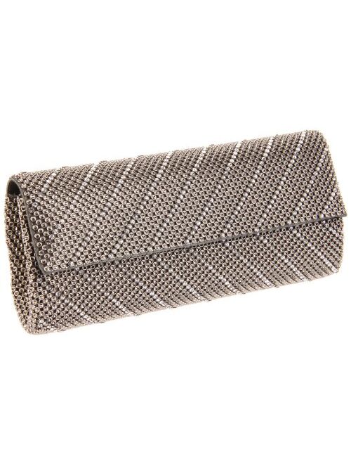 Whiting & Davis  Crystal Chevron Flap Clutch Gold One Size 