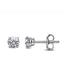 18K Gold Plated 925 Sterling Silver Stud Earrings Simulated Diamond Round CZ Ear Studs