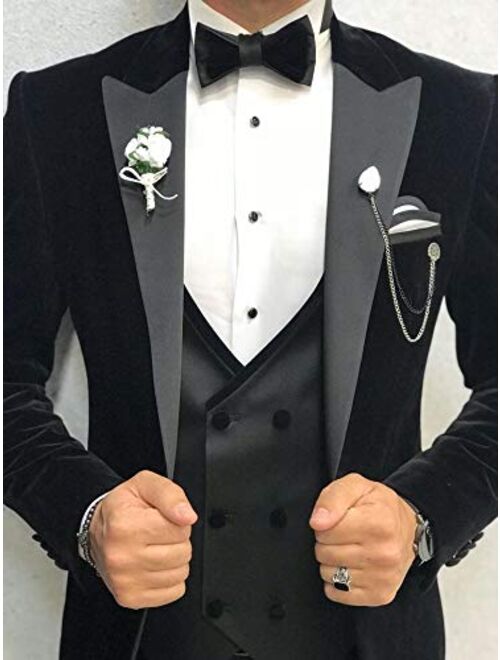 Men's Notch Lapel Velvet Wedding Suits 3 PC Regular Fit One Button Men Suits Prom Suits Groom Tuxedos