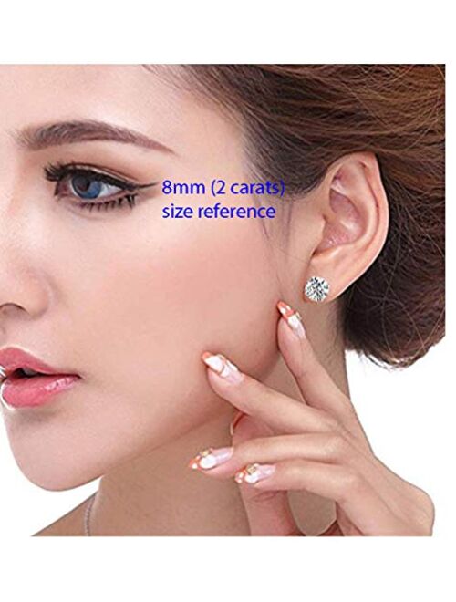 Genuine Sterling Silver Birthstone Stud Earrings 8mm 2 Carat Created Diamond or Gemstone Hypoallergenic Nickel Free Jewelry Birthday Women Girls Men Gifts