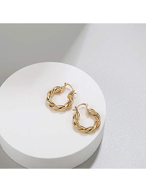 LILIE&WHITE Twisited Gold Chunky Hoop Earrings For Women 14K Gold Plated High Polished Lightweight Hoops For Girls Fashion Jewelry…