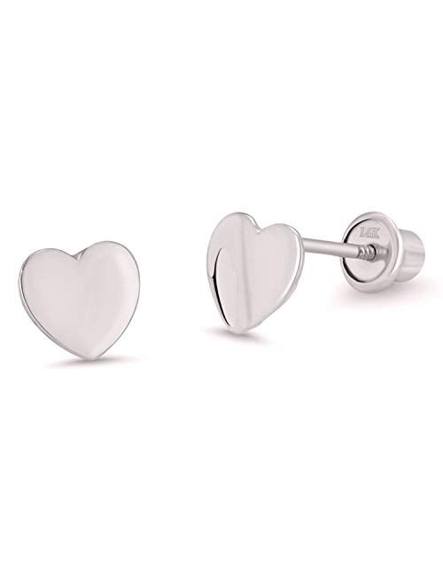 Lovearing 14k Yellow Gold and White Gold Heart Children Screwback Baby Girls Stud Earrings