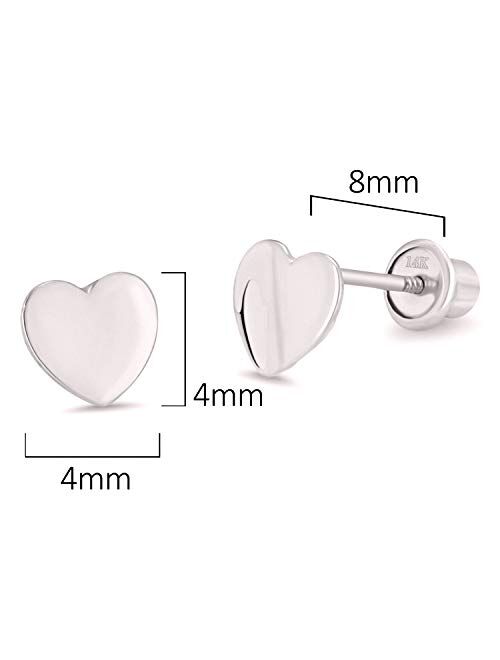 Lovearing 14k Yellow Gold and White Gold Heart Children Screwback Baby Girls Stud Earrings