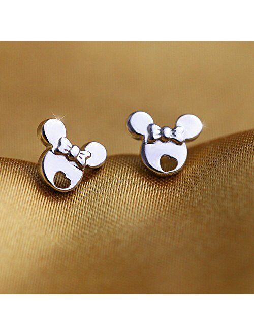 findout Children Mouse 925 Silver Cute Hollow Mouse Heart Earrings For Girls Children(s1480)