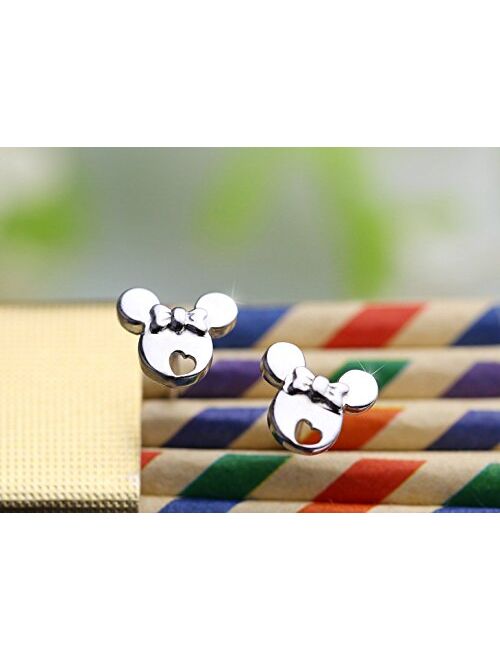 findout Children Mouse 925 Silver Cute Hollow Mouse Heart Earrings For Girls Children(s1480)