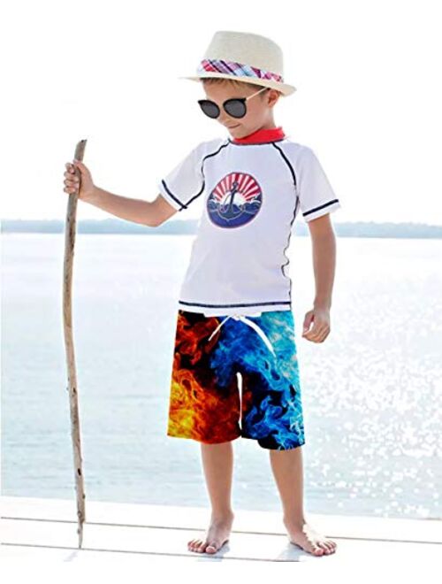 RAISEVERN Boys Swim Trunks Funny Cool Board Shorts Little Boys Kids Swimsuits