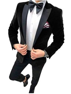 Men's Velvet Wedding Suits 2 PC Notch Lapel Slim Fit Groom Tuxedos Business Men Suits Prom Suits Dinner Suits