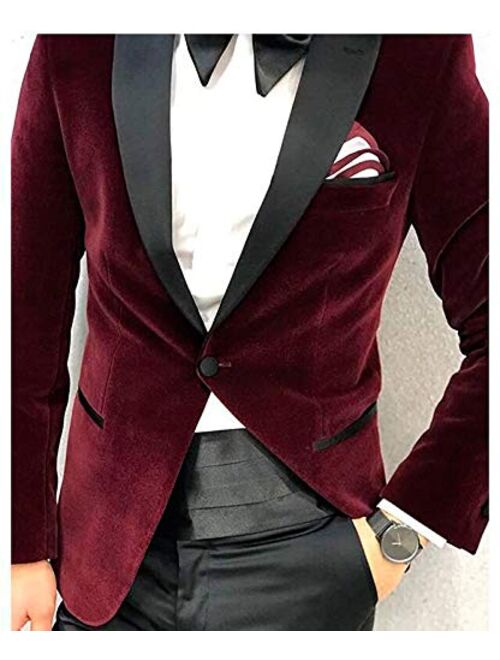 Men's Velvet Wedding Suits 2 PC Notch Lapel Slim Fit Groom Tuxedos Business Men Suits Prom Suits Dinner Suits