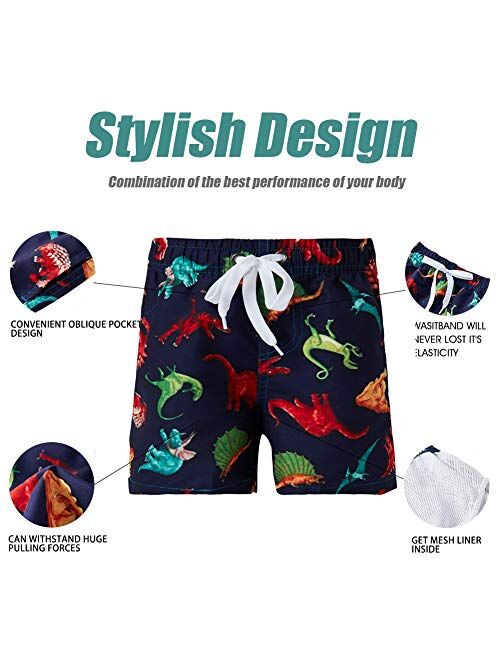 Funnycokid Boys Swim Trunks Quick Dry Kids Water Resistant Beach Board Shorts 3-12 Years