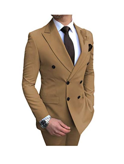 Mens Suits 2 Piece Classic Double Breasted Jacket Peak Lapel Business Formal