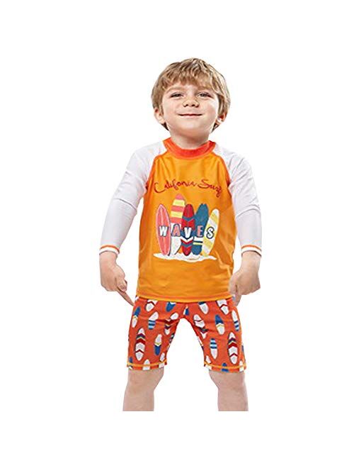 Boys Two Piece Rash Guard Swimsuits Kids Long Sleeve UV Sun Protection Sunsuit Swimwear Sets