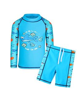 TFJH E Kids Boys UPF 50+ UV Swimwear Sun Protective Long Sleeve Two Piece Swimsuit